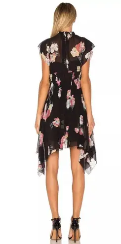 Ulla Johnson Luisa Silk Georgette Dress Noir Black Pink Floral Asymmetric Size 2