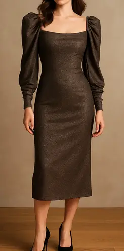 Reformation  Bronze Metallic Gold Rahm Puff Sleeved Midi Dress‎ - Image 1