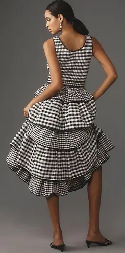 Hunter Bell Andrea Dress Black White Gingham Tiered Midi Size 4