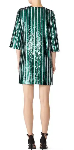 Badgley Mischka Green Stripe Sequin Shift Dress Mini Sequins Festive size 10