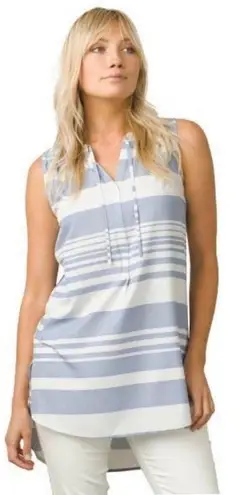 prAna White Fairhope Blue Stripe Natassa Halter Neck Sleeveless Tunic Tank Top