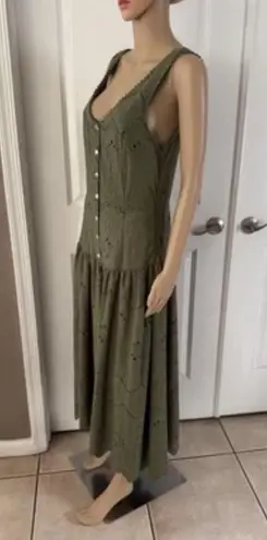 House of Harlow 1960 Cotton Eyelet Faux Button Front Dress in Olive. Size 10