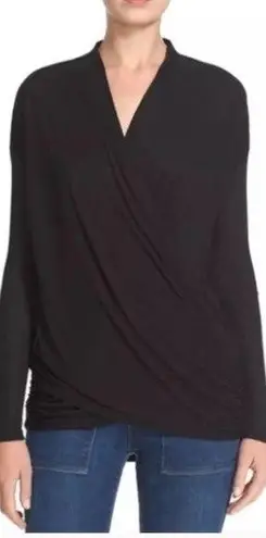 Alice + Olivia  Air Black Faux Wrap Draped Top