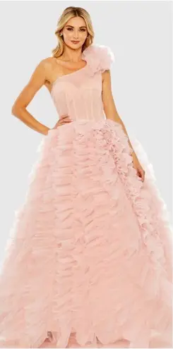 Mac Duggal 20576 Womens Pink One Shoulder Glitter Tulle Gown Dress