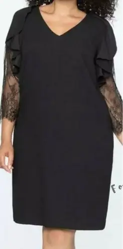 Eloquii NEW black lace long sleeves ruffle dress, size 22