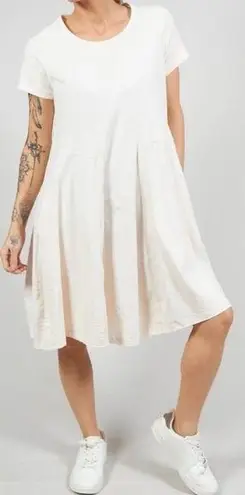 Rundholz Black Label Tunic Dress Flared Hemline Rose Print Check Beige White