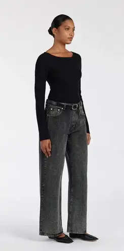 DISSH Wells Wide U Shaped Long Sleeve Ribbed Knit Top Sweater in Black Size M