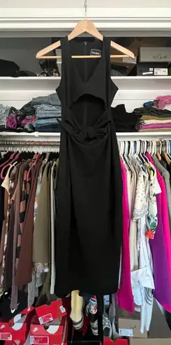 Nookie black midriff cut out high neck bodycon midi form shaping dress M