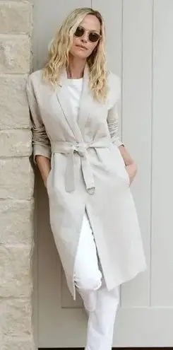 Jenni Kayne Linen Cotton Blend Trench Coat Natural Beige XL Women’s Long Belted White