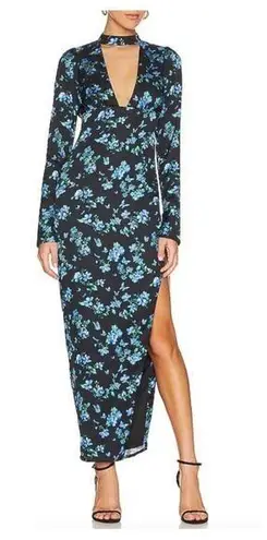 Majorelle Stellina Dress Floral Choker Neckline Backless Long Gown with Slit