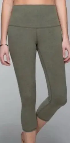 Lululemon  Wunder Under Crop‎ (Roll Down) *Cotton in Heathered Fatigue Green