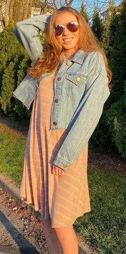 Boutique Intersection Beige/White Striped Short Sleeve T-Shirt Dress Size Small