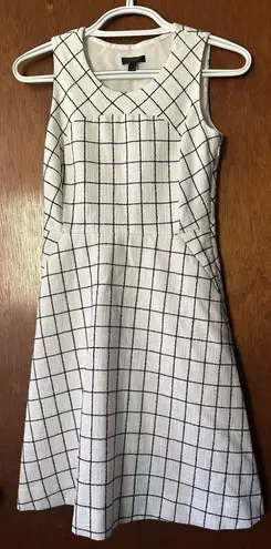 J.Crew  sleeveless windowpane tweed a line at knee midi dress white/black size 2