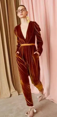 Ulla Johnson ππ Sabine Gathered Velvet Jumpsuit ~ Copper Brown 6 EUC