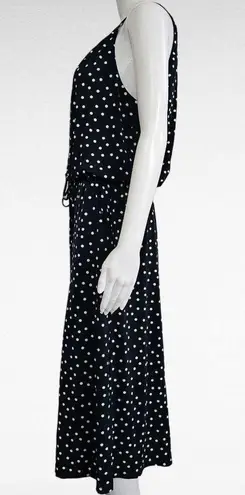 London Times Navy & White Polka-Dot Keyhole Halter Cropped Jumpsuit Size 12