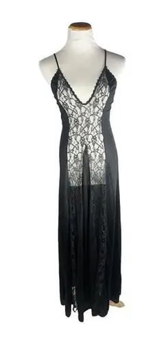 Lady Desiree‎ Full Length Négligée Gown Lace Black Romantic Medium Satin