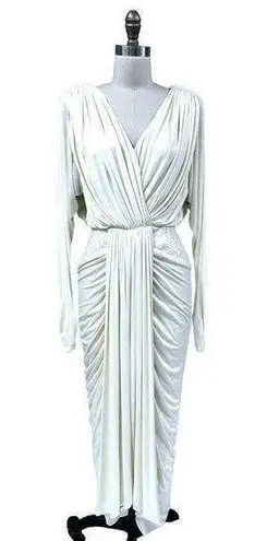 Tadashi 80s Mob Wife Draped Dress Sz 6 Cream Jersey Wiggle Sequin Waist Wiggle