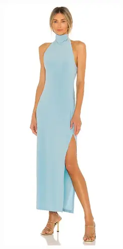 Norma Kamali Halter Turtle Side Slit Gown in Powder Blue