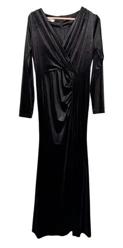 Babalet Black Velvet Long Sleeve Wrap Maxi Dress Size L Formal Evening Gothic Size L