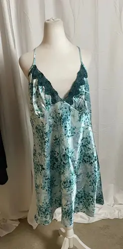 secret treasures Women's Chemise 2X Teal White Floral Lace Trim