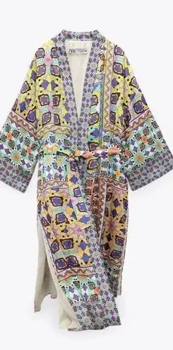 ZARA  Satin Effect Printed Belted Kimono Robe