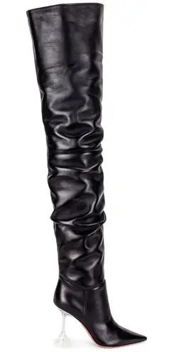 Amina Muaddi Olivia Glass Thigh High Nappa Boots in Black 37.5 Womens Heels