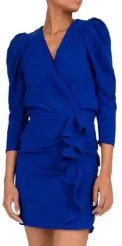 Ba&sh NWT Melinda Puff Sleeve Ruched Mini Dress Blue Size XS