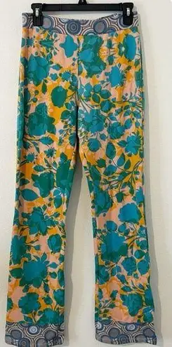 Johnny Was  Floral Teal Cotton Spandex Flare Pants Size Small S NWT