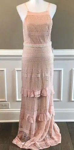 Speechless Pink Lace With Beaded Belt Dress Gown