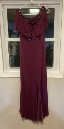Mon Cheri Cameron Blake by Beaded Fusia/Purple Cold Shoulder Gown