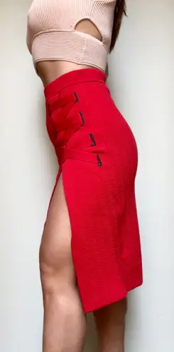 Jonathan Simkhai grommet jacquard red high waist lace-up midi skirt size S small