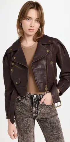 Veronica Beard NWT Marea Leather Moto Jacket in Brown Size 2