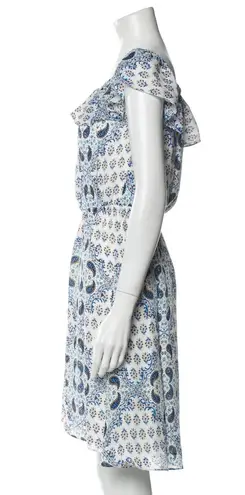 L'Agence Blue White Paisley Print 100% Silk Dress