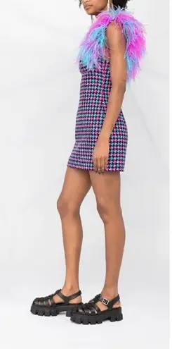 AREA Feather Strap Mini Dress in Fuchsia & Aqua 2 New womens Tweed Cocktail Pink