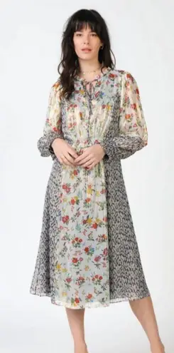 Current Air ππ Floral Combo Mixed Print Shine Midi Dress ~ Medium M NWT