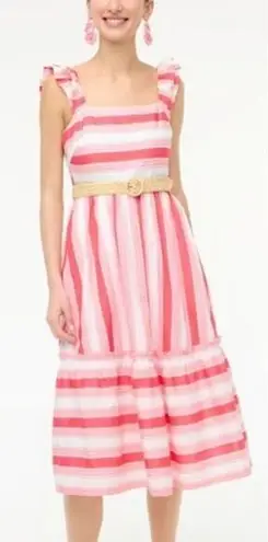 New! J Crew Factory Striped square neck midi dress. size 12 Pink