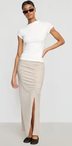 Modern Citizen Kiki Ruched Side-Slit Midi Skirt Oatmeal Cream Size Small