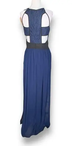 BCBGeneration  Evening Dress Navy Blue Black Cutout Sheer Sleeveless Lace Maxi