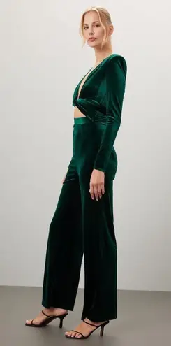 Bronx & Banco Emerald Green Velvet Wrap Waist Long Sleeves Jumpsuit Size Medium