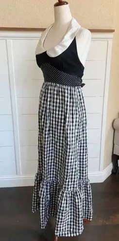 American Vintage VTG RARE Young Edwardian Arpeja Black and White Gingham Maxi dress sz 7