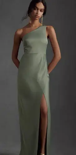 BHLDN Anthropologie Dylan One Shoulder Satin Side Slit Gown Miss Womens Size 10