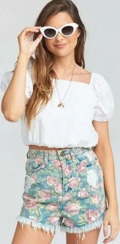 Show Me Your Mumu 💕💕 Floral Denim Frayed Shorts