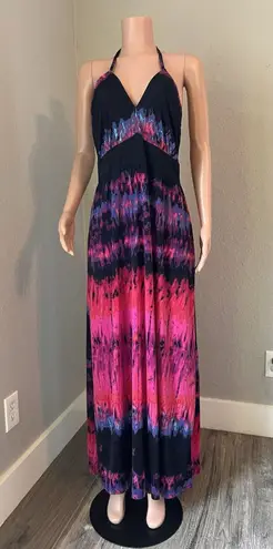 Baby Phat Womens Pink Black tie dye Sexy Flowy Maxi Halter Stretch 2X Dress #196