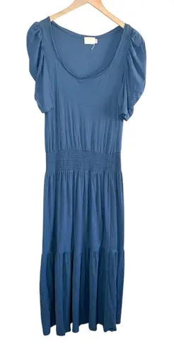 Nation Ltd Womens Thea Sweetheart puff sleeve Blue Smocked Waist Maxi Dress M