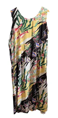Vintage REYN SPOONER | Women's Fish Print SLeeveless Midi Hawaiian Dress | Sz 14 Black