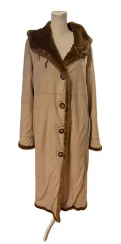 Gallery Women's Hooded Camel Coat M Faux Fur Trim Winter Long Sleeve