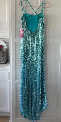 Next /Up Strappy Turquoise and Silver Sequin Dress with slit
