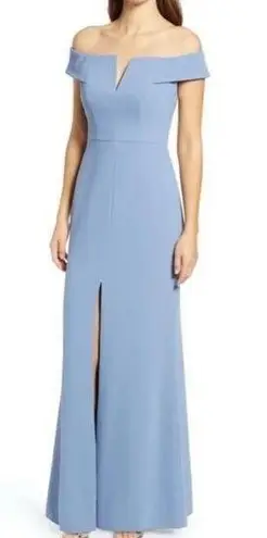 NWT Dessy Collection Notched Off the Shoulder Crepe Floor Length Gown Lark 8