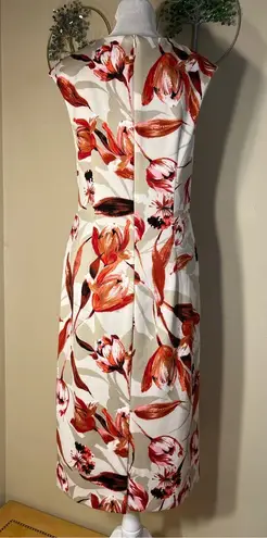 Connected Apparel Off White Taupe Red Floral Sleeveless Dress Size 4