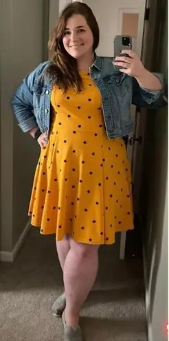 Unique Vintage Gwynnie Bee Yellow Star Print Fit-And-Flare Dress, 0X